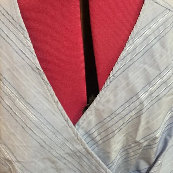 NWT Quizz Woman Stretch Blue wrap, textured stripe 3/4 sleeve top blouse 20 W - Picture 3 of 9